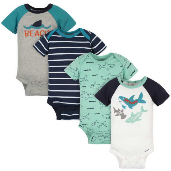 Gerber 4-Pack Baby Boys Shark Onesies Bodysuits