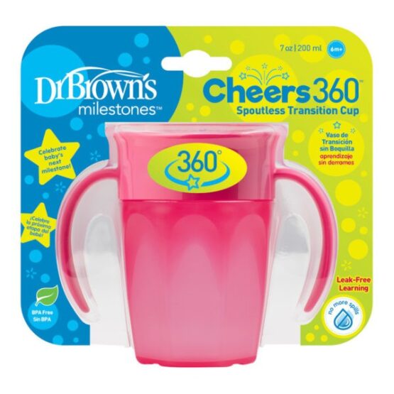 Dr. Brown's ™ Cheers 360 Vaso para sorber de transición sin boquilla con asas, 7 oz (6 m+)