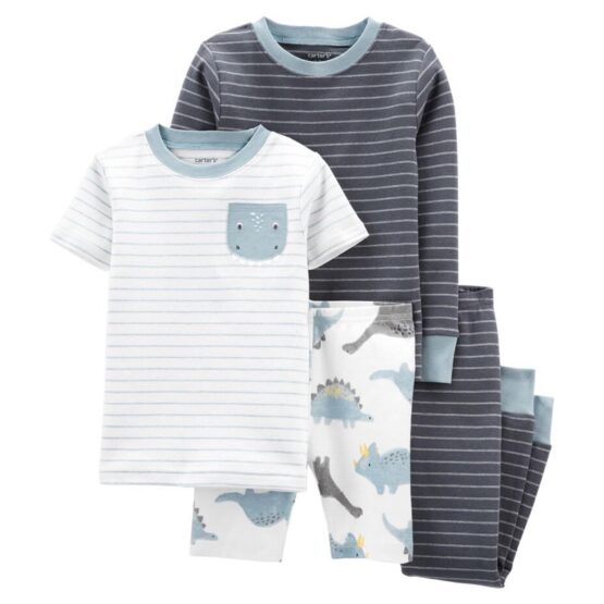 Carter's 4-Piece Striped Dinosaur 100% Snug Fit Cotton PJs