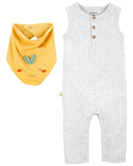 Carter's Baby Grey 2-Piece Jumpsuit & Bandana Bib Set