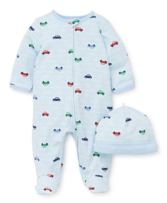Littleme Colorful Cars Footed One-Piece and Hat