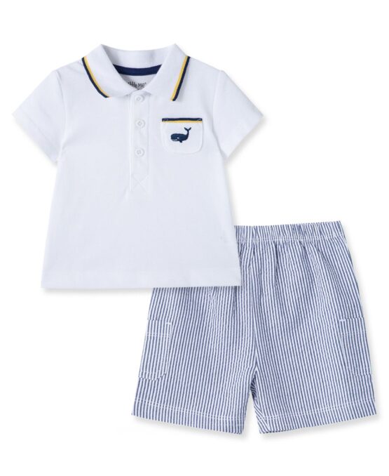 Little Me 2-pc Striped Whale Short Set