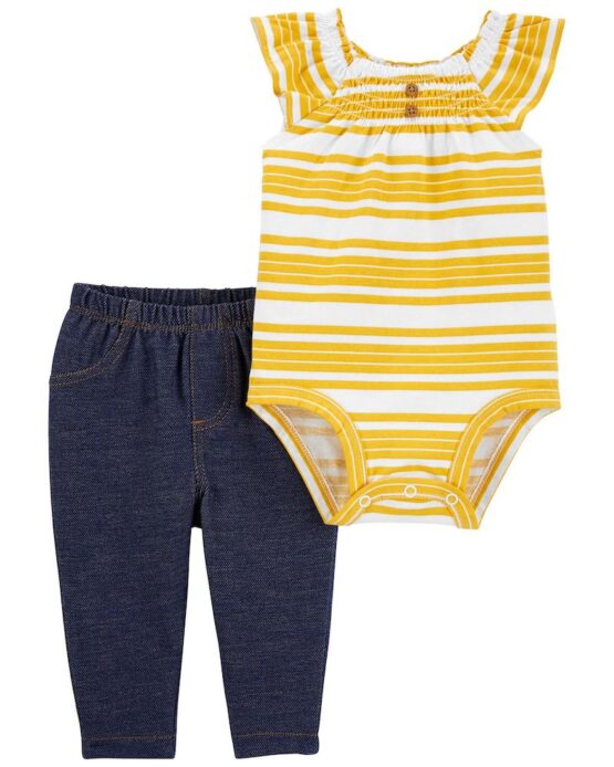 Carter's Baby Yellow/Navy 2-Piece Striped Tank Bodysuit Pant Set