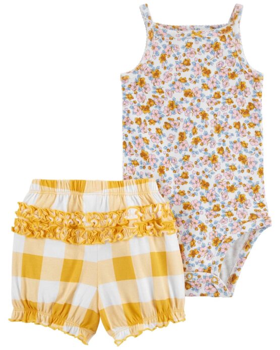 Carter's Infant Girls 2-Piece Floral Bodysuit and Gingham Short Set