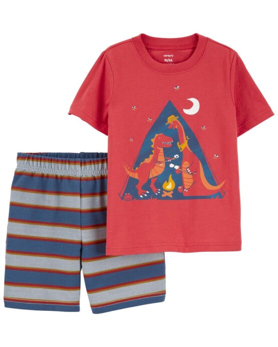 Carter's Red/Navy 2-Piece Dinosaur Tee & Short Set