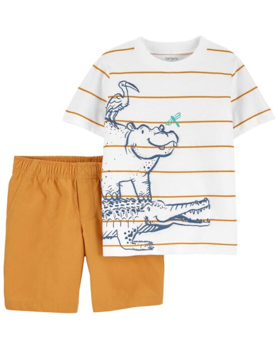 Carter's Multi 2-Piece Hippo Jersey Tee & Short Set