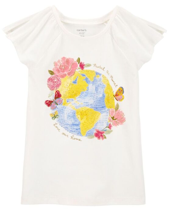 Carter's Kid White Floral Earth Flutter Tee