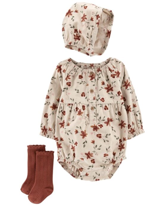 Carter's 3-Piece Corduroy Bodysuit & Bonnet Set