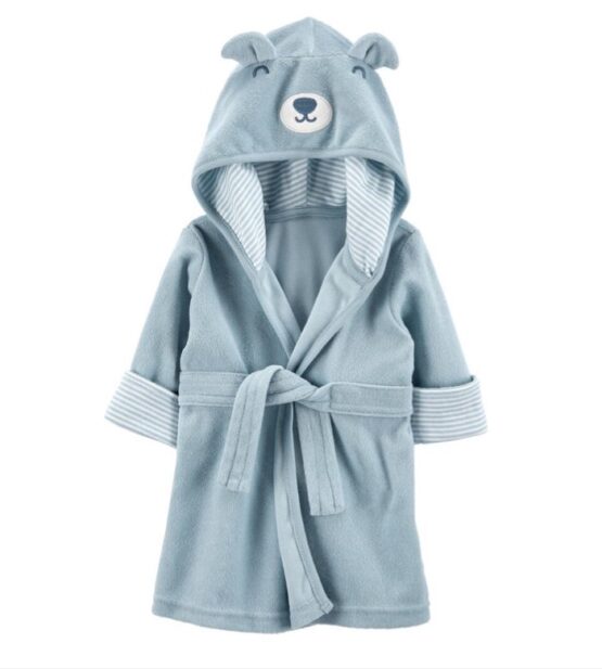 Carter's Baby Blue Bear Hooded Bath Robe 0-9 meses