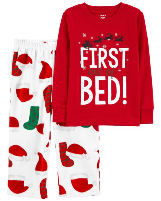 Carter's Red/White Toddler 2-Piece Santa Cotton & Fleece PJs