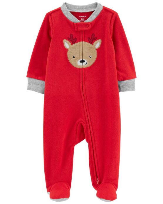 Carter's Red Baby Reindeer Zip-Up Fleece Sleep & Play