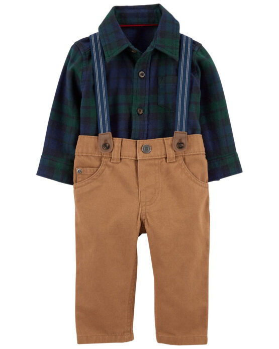 Carter's Baby 3-Piece Plaid Button-Front Shirt & Suspender Pant Set