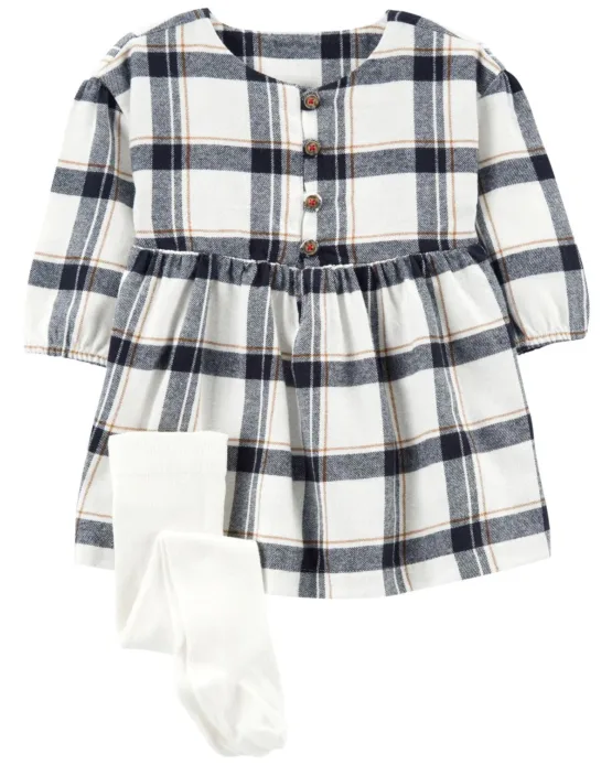 Carter's Infant Girls Long Sleeve Plaid Dress Set