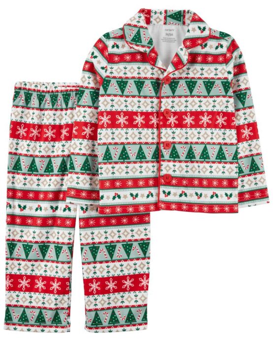 Carter's Green Kid 2-Piece Santa Coat-Style PJs