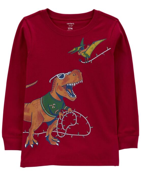 Carter's Red Baby Christmas Dinosaur Jersey Tee