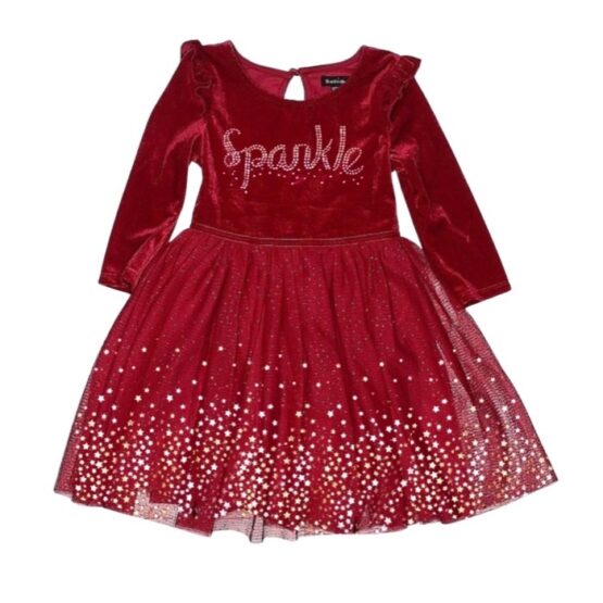 Ocassion Red Sparkle Long Sleeve Dress