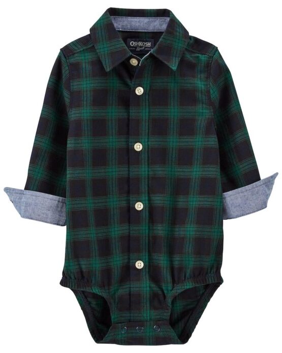 Carter's Green Plaid Soft Twill Baby Button-Front Bodysuit