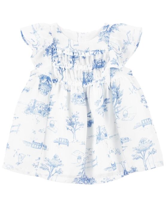 Carter's Blue/White Baby Toile Print Crepe Dress