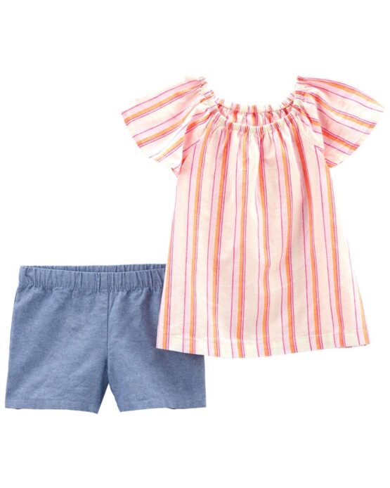 Carter's Multi Toddler 2-Piece Striped Top & Chambray Short Set