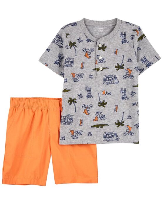 Carter's Orange Baby Tropical Henley and Orange Shorts Set