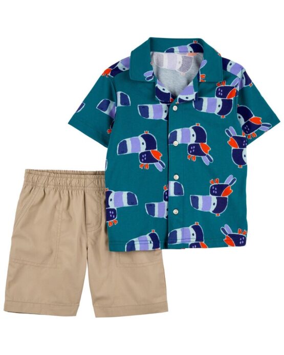 Carter's Turquoise Toddler 2-Piece Bird Button-Front Shirt & Short Set
