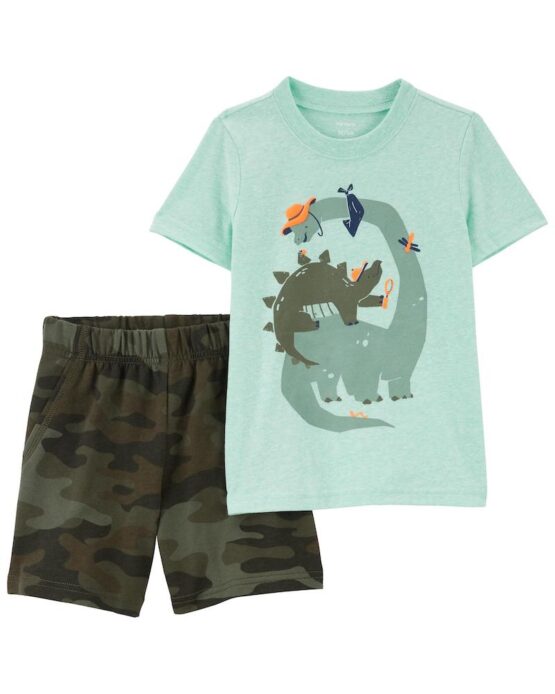 Carter's Mint/Camo Toddler 2-Piece Dinosaur Tee & Short Set