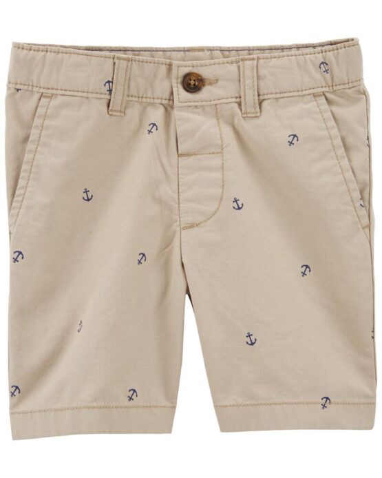 Carter's Khaki Print Toddler Striped Flat-Front Shorts