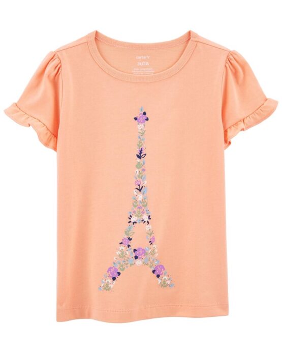 Carter's Peach Toddler Floral Eiffel Tower Jersey Tee