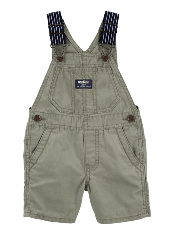 Oshkosh Olive Canvas Shortalls: Hickory Stripe Remix