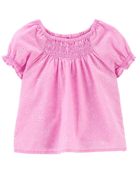 Oshkosh Pink Toddler Floral Print Smocked Peasant Top