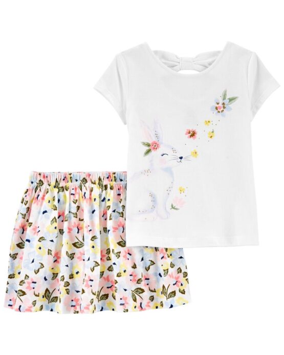 Carter's White Toddler 2-Piece Bunny Tee & Floral Skort Set