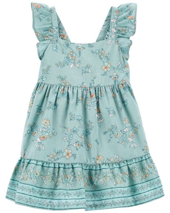 Carter's Green Floral Print Ruffle Babydoll Dress