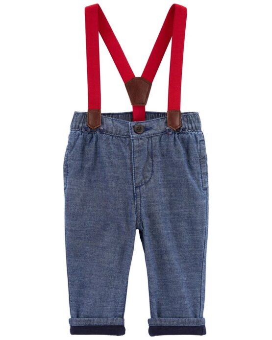 Carter's Pantalon Tipo Jean con Tirantes Rojos
