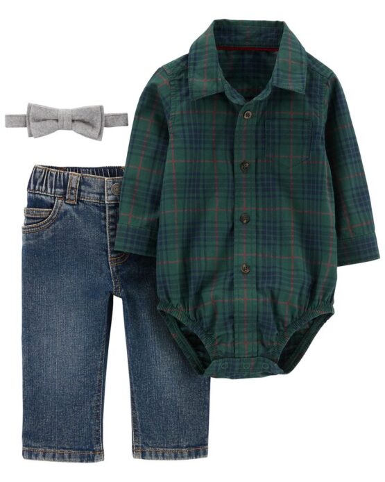 Carter's Conjunto 3 Piezas Mameluco Manga Larga Navideño Verde