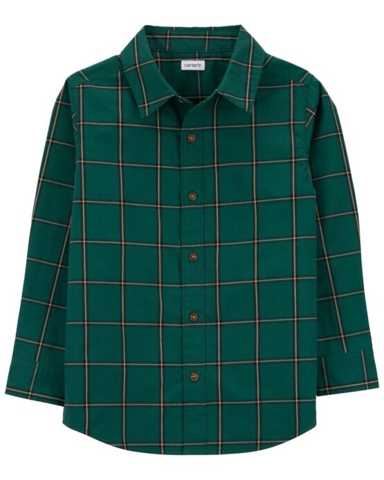 Carter's Camisa Manga Larga Cuadriculada Verde