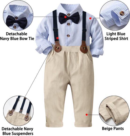 Conjunto de Pantalon con Tirantes y Corbatin Azul