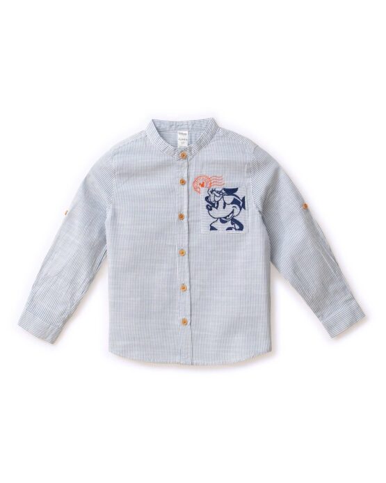 Camisa M/L Rayada de Botones con Bordado de Mickey St Jacks