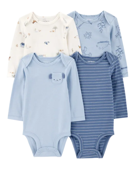 Set de Mamelucos Manga Larga Bebe Carter's Paquete de 4 Piezas