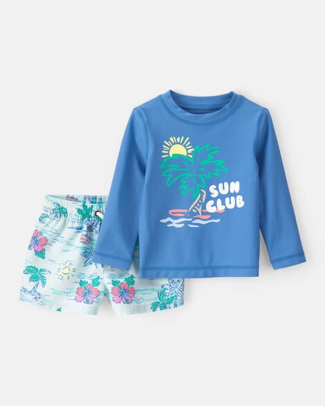 Carter's Baby Boy 2-Piece Tropical Beach Rashguard Trunk Set - Blue