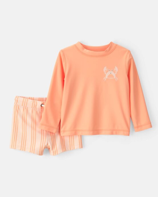 Carter's Baby Boy 2-Piece Long-Sleeve Rashguard Swimsuit Set - Orange