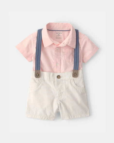 Conjunto Carter's  De 2 Piezas Con Camisa Rosa y Short Con Tirantes