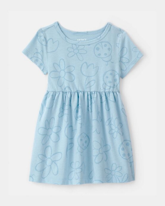 Vestido Carter's  Manga Corta con Flor y Mariquita - Azul