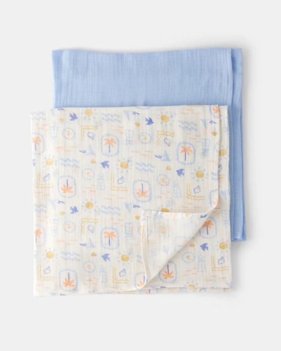 Mantas de Muselina Carter's Azul Barco Paquete de 2