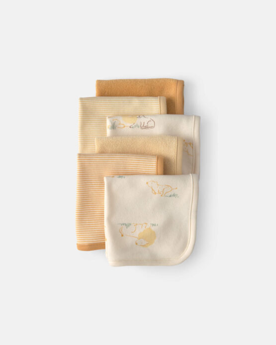 Pack Seis Paños de Aseo Carter's de Algodón Diseño de Leon- Amarillo