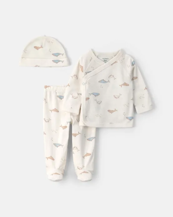 Pijama de bebe Carter's 3 pcs Con Diseño de Ballenas