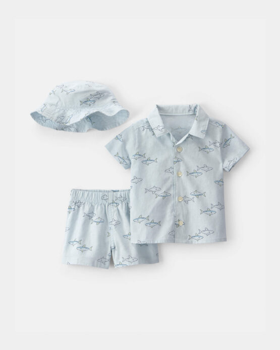 Conjunto Carter's Manga Corta De 3 Piezas De Tiburón - Azul