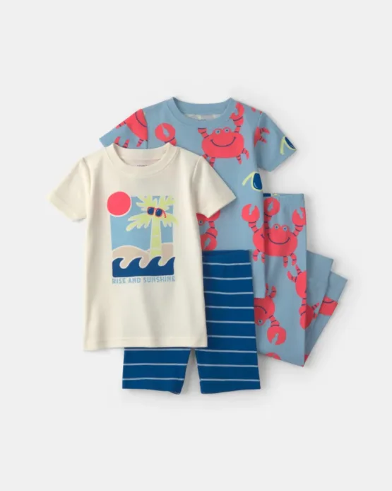 Pijama Carter's De 4 Piezas Levántate Y Brilla, Con Cangrejos - Azul/Marfil