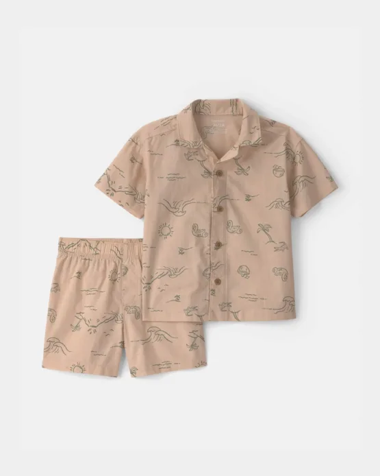 Conjunto Carter's Manga Corta De 2 Piezas - Marrón claro