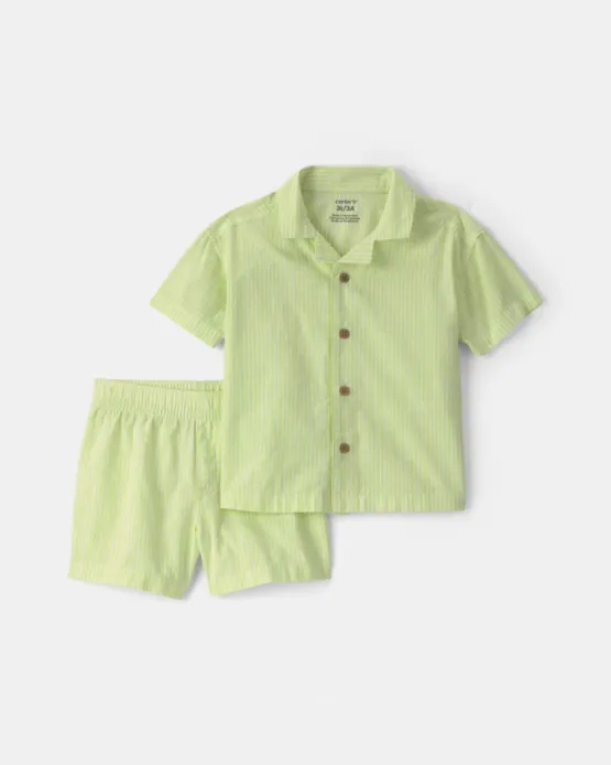 Conjunto Carter's De 2 Piezas Con Camisa De Botones y Short - Verde