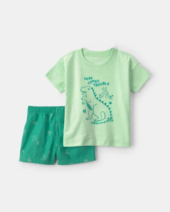 Conjunto Carter's De 2 Piezas Con Camiseta y Short De Dinosaurio - Verde